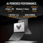 ASUS TUF Gaming A14 FA401EA-RG020WS Laptop – AMD Ryzen AI Max+ 392, 32GB LPDDR5X RAM, 1TB SSD, 14-inch 2.5K 165Hz Display, 73Wh Battery, Jaeger Gray Laptop
