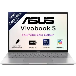 ASUS Vivobook S 14 S3407AA-SF059WS Laptop – Intel Core Ultra 5 325, 16GB DDR5 RAM, 512GB SSD, 14-inch OLED WUXGA Display, Windows 11 Home, Cool Silver