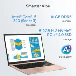 ASUS Vivobook 15 X1504MA-BQ426WS Laptop, Intel Core 5 320, 16GB DDR5 RAM, 512GB PCIe 4.0 SSD, 15.6-inch FHD Display, Windows 11 Home, Terracotta Laptop