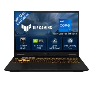 ASUS TUF Gaming F16 FX610JM-TU105WS Laptop – Intel Core i7-14650HX, NVIDIA RTX 5060 8GB Graphics, 16GB DDR5 RAM, 512GB SSD, 16-inch 144Hz Display