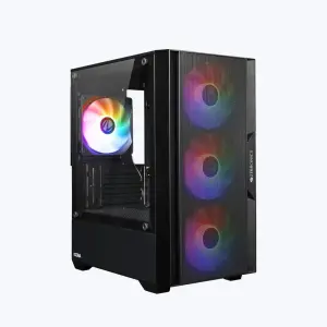 ZEBRONICS ZEB-CORA Mid Tower Gaming Cabinet with 4 Multicolor LED Fans and Tempered Glass Side Panel